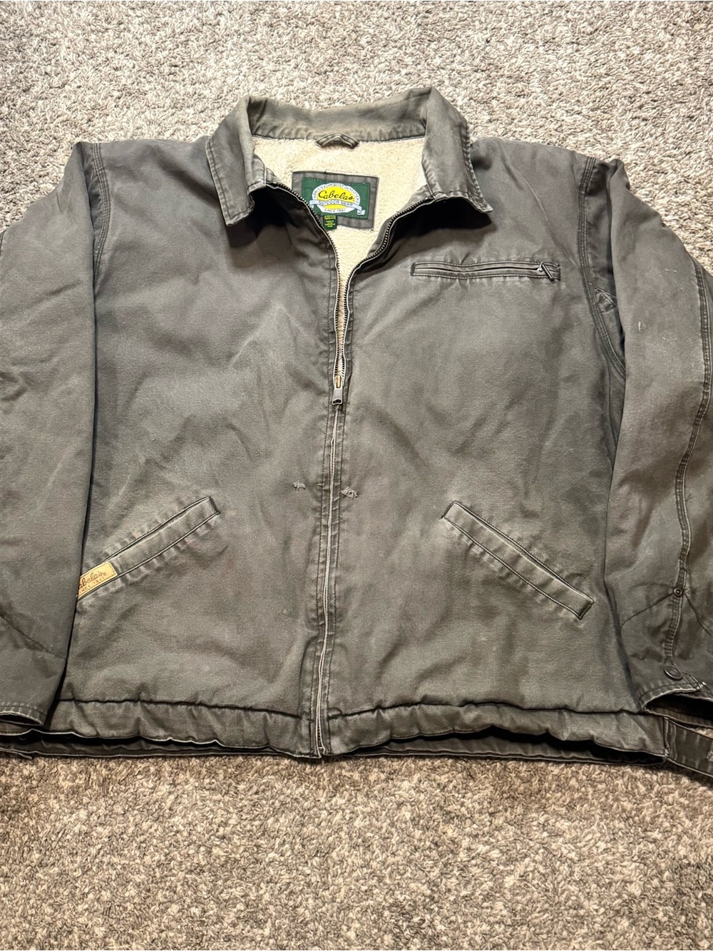 Vintage Cabelas Jacket Mens2XL Brown Canvas Sherpa Lined Bomber Workwear Outdoor